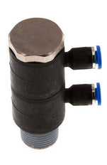 4mm x R3/8'' 2-way Manifold Push-in Fitting with Male Threads Brass/PA 66 NBR Rotatable