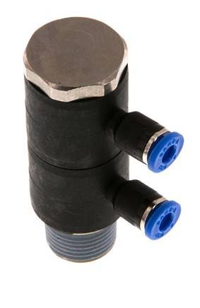 4mm x R3/8'' 2-way Manifold Push-in Fitting with Male Threads Brass/PA 66 NBR Rotatable