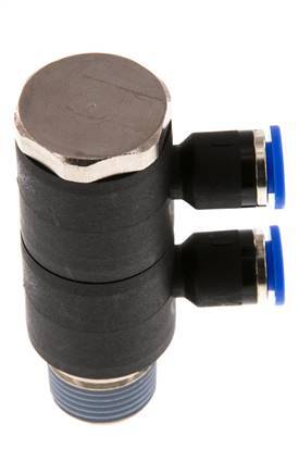 6mm x R3/8'' 2-way Manifold Push-in Fitting with Male Threads Brass/PA 66 NBR Rotatable