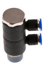 6mm x R3/8'' 2-way Manifold Push-in Fitting with Male Threads Brass/PA 66 NBR Rotatable