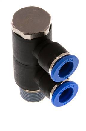 10mm x R3/8'' 2-way Manifold Push-in Fitting with Male Threads Brass/PA 66 NBR Rotatable