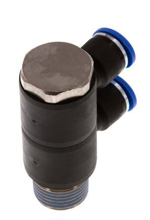 10mm x R1/2'' 2-way Manifold Push-in Fitting with Male Threads Brass/PA 66 NBR Rotatable
