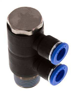 10mm x R1/2'' 2-way Manifold Push-in Fitting with Male Threads Brass/PA 66 NBR Rotatable
