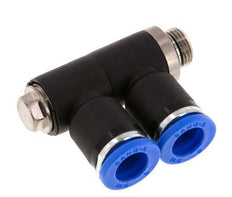 8mm x G1/8'' 2-way Manifold Push-in Fitting with Male Threads Brass/PA 66 NBR Rotatable