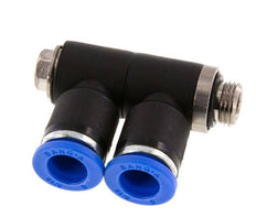 8mm x G1/8'' 2-way Manifold Push-in Fitting with Male Threads Brass/PA 66 NBR Rotatable