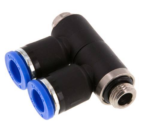 8mm x G1/8'' 2-way Manifold Push-in Fitting with Male Threads Brass/PA 66 NBR Rotatable