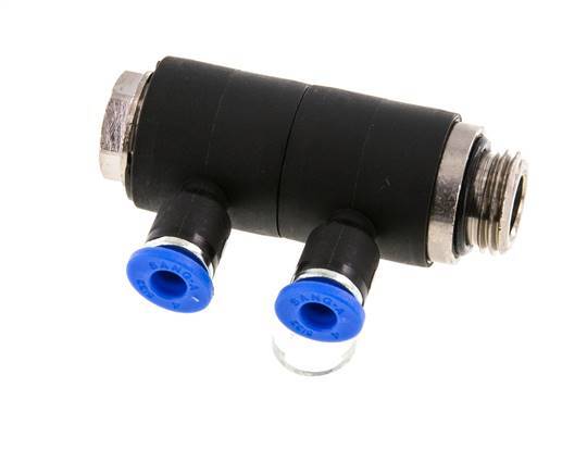 4mm x G1/4'' 2-way Manifold Push-in Fitting with Male Threads Brass/PA 66 NBR Rotatable
