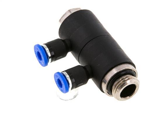 4mm x G1/4'' 2-way Manifold Push-in Fitting with Male Threads Brass/PA 66 NBR Rotatable