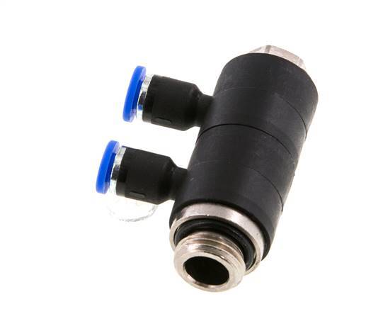 4mm x G1/4'' 2-way Manifold Push-in Fitting with Male Threads Brass/PA 66 NBR Rotatable