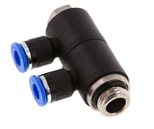 6mm x G1/4'' 2-way Manifold Push-in Fitting with Male Threads Brass/PA 66 NBR Rotatable