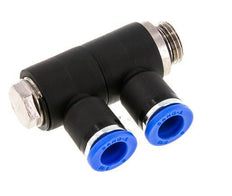 8mm x G1/4'' 2-way Manifold Push-in Fitting with Male Threads Brass/PA 66 NBR Rotatable