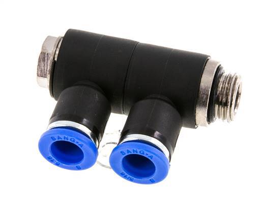 8mm x G1/4'' 2-way Manifold Push-in Fitting with Male Threads Brass/PA 66 NBR Rotatable
