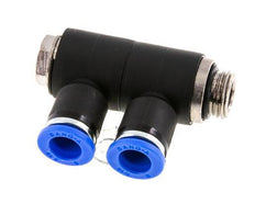 8mm x G1/4'' 2-way Manifold Push-in Fitting with Male Threads Brass/PA 66 NBR Rotatable