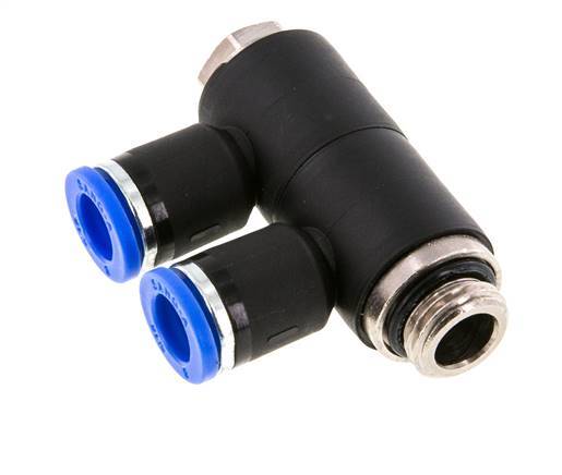 8mm x G1/4'' 2-way Manifold Push-in Fitting with Male Threads Brass/PA 66 NBR Rotatable