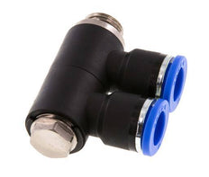 10mm x G1/4'' 2-way Manifold Push-in Fitting with Male Threads Brass/PA 66 NBR Rotatable