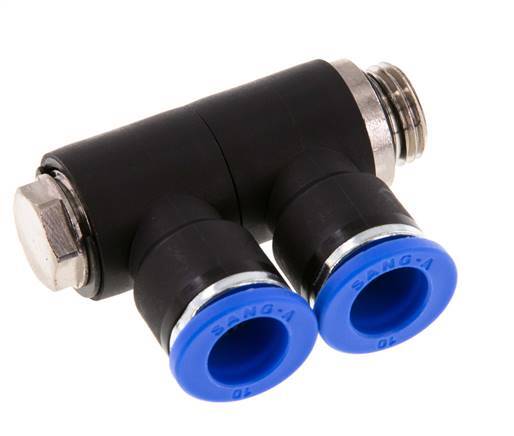 10mm x G1/4'' 2-way Manifold Push-in Fitting with Male Threads Brass/PA 66 NBR Rotatable