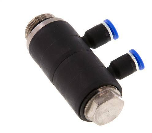 4mm x G3/8'' 2-way Manifold Push-in Fitting with Male Threads Brass/PA 66 NBR Rotatable