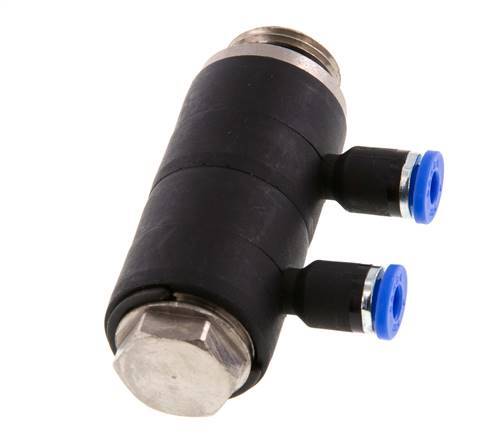 4mm x G3/8'' 2-way Manifold Push-in Fitting with Male Threads Brass/PA 66 NBR Rotatable