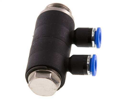 6mm x G3/8'' 2-way Manifold Push-in Fitting with Male Threads Brass/PA 66 NBR Rotatable
