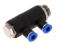 6mm x G3/8'' 2-way Manifold Push-in Fitting with Male Threads Brass/PA 66 NBR Rotatable