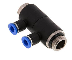 6mm x G3/8'' 2-way Manifold Push-in Fitting with Male Threads Brass/PA 66 NBR Rotatable
