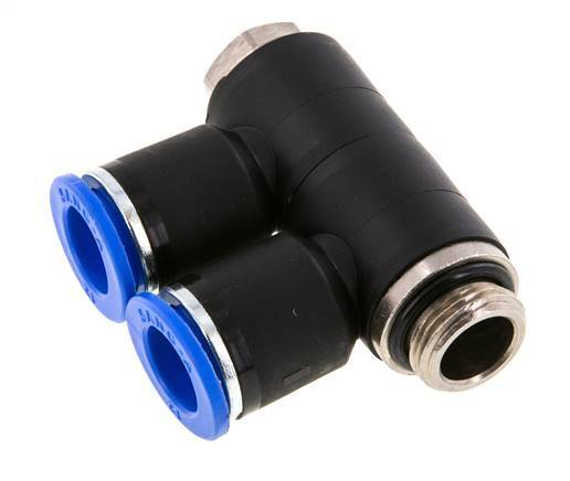 12mm x G3/8'' 2-way Manifold Push-in Fitting with Male Threads Brass/PA 66 NBR Rotatable