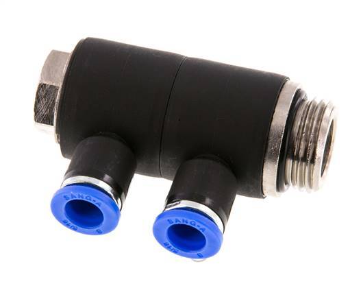 8mm x G1/2'' 2-way Manifold Push-in Fitting with Male Threads Brass/PA 66 NBR Rotatable