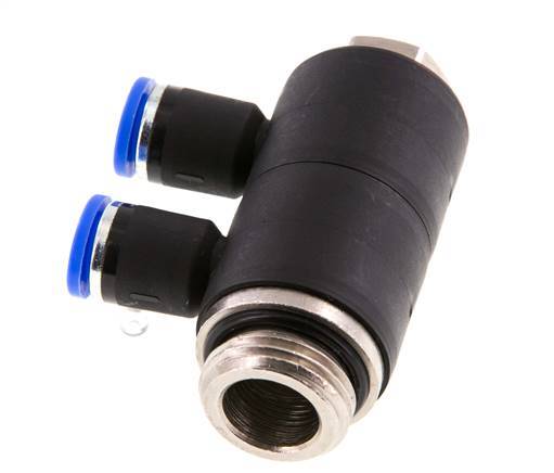 8mm x G1/2'' 2-way Manifold Push-in Fitting with Male Threads Brass/PA 66 NBR Rotatable