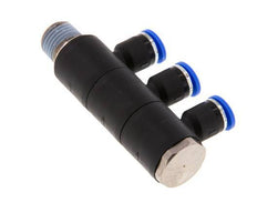 6mm x R1/4'' 3-way Manifold Push-in Fitting with Male Threads Brass/PA 66 NBR Rotatable