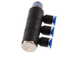 6mm x R1/4'' 3-way Manifold Push-in Fitting with Male Threads Brass/PA 66 NBR Rotatable