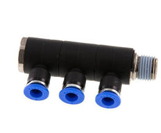 6mm x R1/4'' 3-way Manifold Push-in Fitting with Male Threads Brass/PA 66 NBR Rotatable