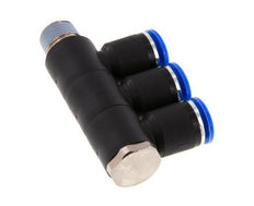 12mm x R3/8'' 3-way Manifold Push-in Fitting with Male Threads Brass/PA 66 NBR Rotatable