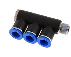 12mm x R3/8'' 3-way Manifold Push-in Fitting with Male Threads Brass/PA 66 NBR Rotatable