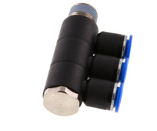 12mm x R1/2'' 3-way Manifold Push-in Fitting with Male Threads Brass/PA 66 NBR Rotatable