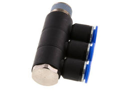 12mm x R1/2'' 3-way Manifold Push-in Fitting with Male Threads Brass/PA 66 NBR Rotatable