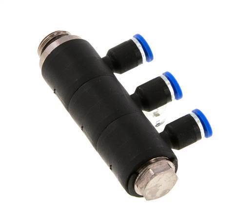4mm x G1/4'' 3-way Manifold Push-in Fitting with Male Threads Brass/PA 66 NBR Rotatable