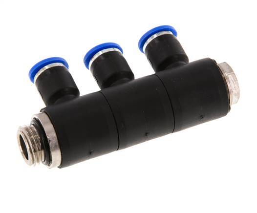 6mm x G1/4'' 3-way Manifold Push-in Fitting with Male Threads Brass/PA 66 NBR Rotatable