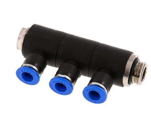 6mm x G1/4'' 3-way Manifold Push-in Fitting with Male Threads Brass/PA 66 NBR Rotatable