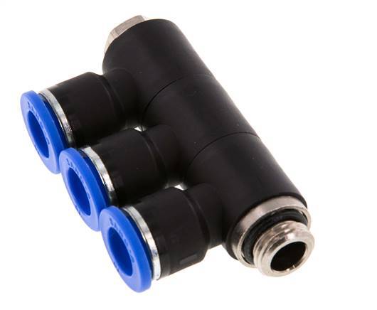 10mm x G1/4'' 3-way Manifold Push-in Fitting with Male Threads Brass/PA 66 NBR Rotatable
