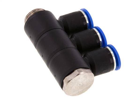 12mm x G1/2'' 3-way Manifold Push-in Fitting with Male Threads Brass/PA 66 NBR Rotatable