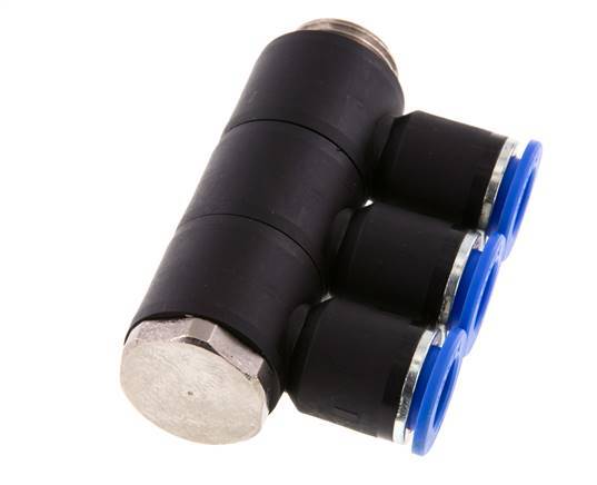 12mm x G1/2'' 3-way Manifold Push-in Fitting with Male Threads Brass/PA 66 NBR Rotatable
