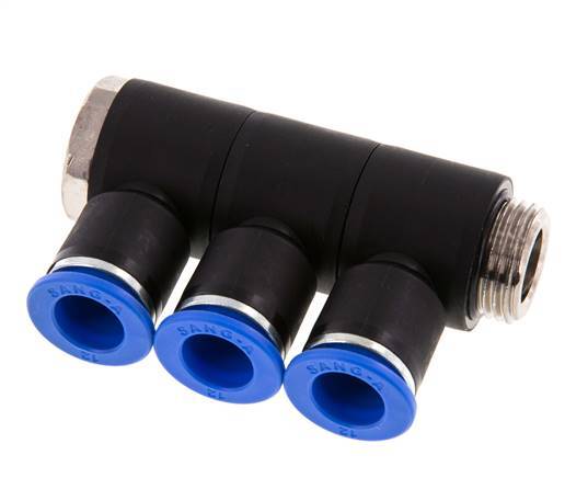 12mm x G1/2'' 3-way Manifold Push-in Fitting with Male Threads Brass/PA 66 NBR Rotatable