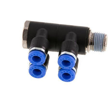 4mm x R1/8'' 4-way Manifold Push-in Fitting with Male Threads Brass/PA 66 NBR Rotatable