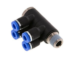 4mm x R1/8'' 4-way Manifold Push-in Fitting with Male Threads Brass/PA 66 NBR Rotatable