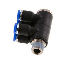4mm x R1/8'' 4-way Manifold Push-in Fitting with Male Threads Brass/PA 66 NBR Rotatable