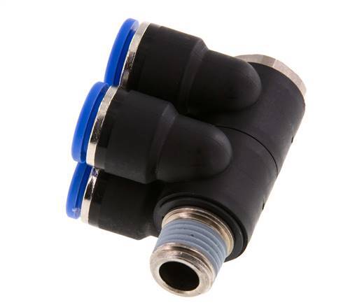 10mm x R1/4'' 4-way Manifold Push-in Fitting with Male Threads Brass/PA 66 NBR Rotatable