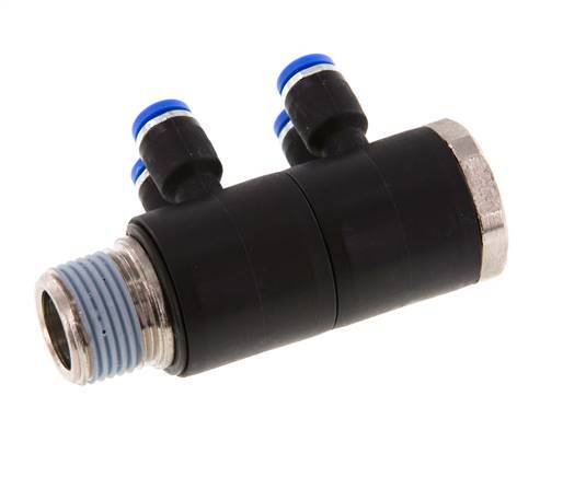 4mm x R3/8'' 4-way Manifold Push-in Fitting with Male Threads Brass/PA 66 NBR Rotatable