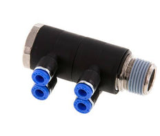 4mm x R3/8'' 4-way Manifold Push-in Fitting with Male Threads Brass/PA 66 NBR Rotatable