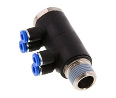 4mm x R3/8'' 4-way Manifold Push-in Fitting with Male Threads Brass/PA 66 NBR Rotatable