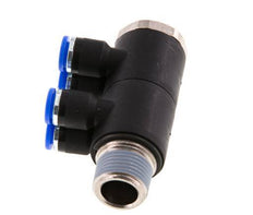 6mm x R3/8'' 4-way Manifold Push-in Fitting with Male Threads Brass/PA 66 NBR Rotatable